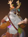 abs anthro antlers druid fluffy fur horn magic_user male pecs shirtless_anthro shirtless_male solo tribal_spellcaster herbalist venkpng canid canine canis cervine deer elk hybrid mammal wolf digital_media_(artwork) hi_res