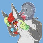 anthro biped clothing costume dildo_in_mouth fursuit male metal_mask murrsuit nose_tube oral oral_penetration penetration sex_toy sex_toy_in_mouth sex_toy_insertion slim_anthro slim_male slim_sub solo koofdragon amphibian canid canine fox frog mammal 2024 hi_res