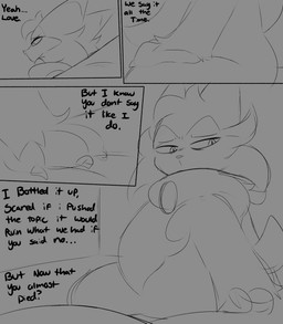 bed bedroom cheek_tuft claws facial_tuft female fur furniture hands_on_legs looking_back looking_down sad sitting solo text tired tired_eyes tuft spicykiwi nintendo pokemon tulip_(spicykiwi) floragato generation_9_pokemon pokemon_(species) absurd_res comic english_text hi_res monochrome story