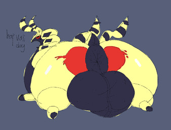 anus balls big_anus big_balls big_butt black_body blue_anus blue_background blue_balls blue_body butt feral genitals half-closed_eyes heart_symbol holidays huge_anus huge_balls huge_butt hyper hyper_anus hyper_balls hyper_butt hyper_genitalia lying male multicolored_body narrowed_eyes on_front overweight overweight_feral overweight_male puffy_anus raised_tail red_sclera scrotum_flap simple_background solo tail text two_tone_body yellow_body nauiho nintendo pokemon valentine's_day pinepede generation_5_pokemon pokemon_(species) scolipede 2026 digital_drawing_(artwork) digital_media_(artwork) english_text