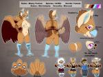 anthro beak big_ears breasts butt chibi clothing feathered_wings feathers female fur genitals looking_at_viewer markings nipples non-mammal_breasts nude pussy scaled_legs side_view solo standing text wings singingbirdstudio mythology mazzy_techna avian gryphon mythological_avian mythological_creature english_text model_sheet female_(lore)