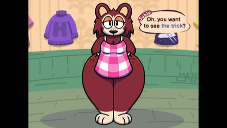 anthro apron apron_only areola big_areola big_breasts big_nipples black_eyes breast_expansion breasts brown_areola brown_body brown_nipples clothing ellipsis expansion female freckles half-closed_eyes huge_areola huge_breasts huge_nipples hyper hyper_breasts looking_at_viewer narrowed_eyes nipples question_mark shirt slosh sloshing_breasts snapping_fingers solo speech_bubble sweater text thick_thighs topwear wardrobe_malfunction wide_hips mattthetooncat sound_warning animal_crossing nintendo sable_able eulipotyphlan hedgehog mammal 16:9 animated english_text short_playtime sound video widescreen
