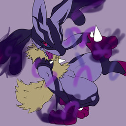 action_pose anthro aura biped black_sclera corruption fur grey_background long_fur male pose pseudo_clothing simple_background snout solo cula nintendo pokemon canid canine generation_4_pokemon lucario mammal pokemon_(species) shadow_pokemon 1:1