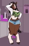 2013 big_breasts blackshirtboy blue_eyes breasts brown_hair clothed clothing english_text equine erect_nipples female hair hooves looking_at_viewer mammal nipples skimpy smile solo teats text udders
Rating: Questionable
Score: 16
User: Ample_Bovine
Date: December 19, 2013