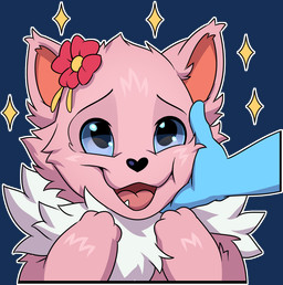 anthro black_eyebrows black_nose blue_eyes disembodied_hand duo eyebrows eyelashes flower fur male mostly_offscreen_human offscreen_character offscreen_human pink_body pink_fur plant rubbing_cheek simple_background smile smiling_at_viewer sparkles sticker teeth transparent_background white_body white_fur conditional_dnp xnirox amagi_brilliant_park tirami canid canine canis domestic_dog mammal pomeranian spitz 2026 alpha_channel artist_collaboration digital_media_(artwork) shaded