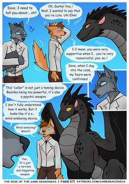 3_panel_comic anthro black_body black_horn black_scales black_spikes blue_eyes blush blush_lines bottomwear brown_hair cable clothed clothing coat dialogue erect_tail eye_contact eyewear female feral flustered fur glasses grey_body grey_fur grey_hair group hair hand_on_head head_spikes holding_laptop horn looking_at_another looking_at_tail male membrane_(anatomy) membranous_wings neck_spikes onomatopoeia orange_body orange_fur page_number pants purring question_mark rectangular_glasses scales serious side_view sound_effects speech_bubble spikes spikes_(anatomy) standing tail text topwear trio ventral_scales white_clothing white_coat white_topwear wings darkdraconica mythology darky_(darkdraconica) dave_(darkdraconica) tom_(darkdraconica) canid canine canis dragon fox mammal mythological_creature mythological_scalie scalie wolf absurd_res comic english_text hi_res multiple_scenes url