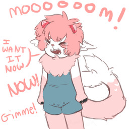 ambiguous_gender anthro clothed clothing dialogue dipstick_ears dipstick_tail ear_markings fur hair markings multicolored_ears open_mouth simple_background solo speech_bubble standing tail tail_markings text young monsterbunny 2015 archived_source digital_drawing_(artwork) digital_media_(artwork) english_text