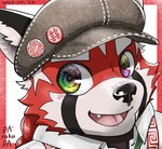 anthro braided_hair braided_ponytail clothing dress_shirt fur hair hat headgear headwear male multicolored_eyes ponytail red_body red_fur shirt solo topwear young darakuda810 lifewonders tokyo_afterschool_summoners zhurong_(tas) ailurid mammal red_panda bust_portrait portrait