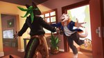 anthro building clothed clothing composition detailed_background disc_jockey duo echo echo_the_raptor house hug interior_background male male/male plant kathai twitch_(echo_the_raptor) dinosaur dromaeosaurid lizard prehistoric_species reptile scalie theropod 16:9 4k absurd_res hi_res widescreen