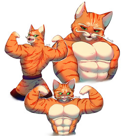 3_fingers abs anthro arms_bent eyebrows fangs featureless_chest fingers flexing flexing_bicep flexing_both_biceps fur half-closed_eyes handpaw light looking_at_self looking_at_viewer male multicolored_body multicolored_fur multiple_poses muscular muscular_anthro muscular_male narrowed_eyes open_mouth open_smile orange_body orange_fur orange_stripes paws pecs pink_nose pink_tongue pose simple_background smile smiling_at_viewer solo striped_body striped_fur stripes tan_body tan_eyebrows tan_fur tan_inner_ear tan_mustache teeth text tongue white_background gloom_arts dreamworks puss_in_boots_(franchise) puss_in_boots_(dreamworks) domestic_cat felid feline felis mammal tabby_cat 2023 absurd_res artist_name colored digital_drawing_(artwork) digital_media_(artwork) english_description hi_res lighting shaded