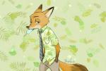 anthro clothed clothing food fur male necktie popsicle sea_salt_ice_cream simple_background solo monmokamoko disney zootopia nick_wilde canid canine fox mammal red_fox true_fox 2019 hi_res signature