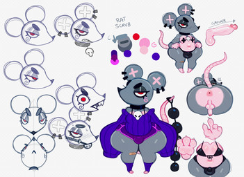anthro anus band-aid band-aid_on_leg bandage bikini blush bottomwear clothing dolphin_shorts ear_piercing femboy genitals leg_warmers legwear male multiple_angles navel oversized_clothing oversized_topwear pasties paws penis piercing presenting presenting_anus shorts shortstack shortstack_male simple_background small_penis solo sweater swimwear topwear two-piece_swimsuit somescrub rat_scrub_(somescrub) scrub_(somescrub) mammal murid murine rat rodent hi_res model_sheet