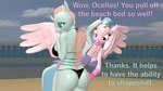 anthro anthrofied beach big_butt bikini biped blue_body breasts butt clothed clothing duo eyelashes feathers female female/female hand_on_butt pink_body pink_feathers swimwear thick_thighs two-piece_swimsuit papadragon69 european_mythology friendship_is_magic greek_mythology hasbro my_little_pony mythology ocellus_(mlp) silverstream_(mlp) arthropod avian changeling hippogriff mythological_avian mythological_creature 3d_(artwork) digital_media_(artwork) hi_res