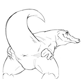 anus butt male presenting presenting_hindquarters raised_tail sharp_teeth smile solo tail tail_anus tailbutt teeth thick_tail ikaro wallace crocodile crocodilian reptile scalie monochrome sketch