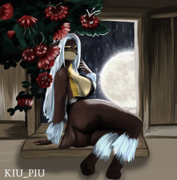 anthro anthrofied bloom breasts butt evening female fluffy night pokemorph romantic solo waist wide_hips kiu_piu nintendo pokemon deer generation_5_pokemon mammal pokemon_(species) sawsbuck winter_sawsbuck absurd_res hi_res