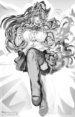 big_breasts bottomwear breasts clothing collared_shirt dress_shirt exhausted female flowing_hair hair legwear monster_girl_(genre) running shirt skirt solo stockings topwear heavyrivet cygames monster_musume uma_musume_pretty_derby centorea_shianus_(monster_musume) equid equine humanoid mammal crossover hi_res monochrome sketch
