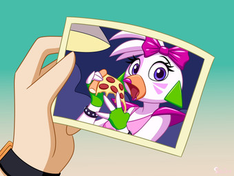 accessory anime_reference anthro bow_(feature) bow_accessory bow_ribbon clock female food hair_accessory hair_bow hair_ribbon machine male photo pip_focus pizza ribbons scene_reference solo watch skelly_doll five_nights_at_freddy's five_nights_at_freddy's:_security_breach scottgames steel_wool_studios glamrock_chica gregory_(fnaf) animatronic avian bird chicken galliform human mammal phasianid robot 2022 hi_res picture_in_picture