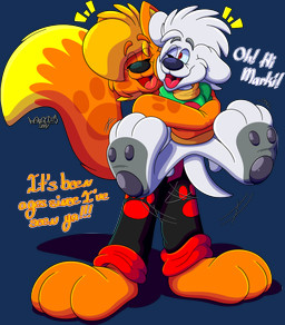 3_toes 4_fingers anthro big_feet cheek_to_cheek duo feet fingers hug lifting lifting_partner male male/male pawpads size_difference soles squeezing tail tail_motion tailwag toes toony marquis2007 cecil_(tamerkoh) marquis_(marquis2007) canid canine canis domestic_dog fox mammal absurd_res alpha_channel hi_res