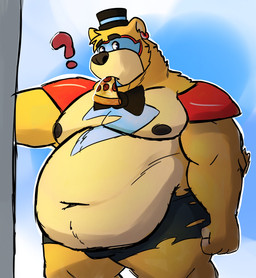 anthro belly big_belly bow_tie clothing eating food hat headgear headwear male moobs nipples overweight overweight_male pizza solo top_hat billedraccoon72 five_nights_at_freddy's five_nights_at_freddy's:_security_breach scottgames steel_wool_studios glamrock_freddy bear mammal hi_res