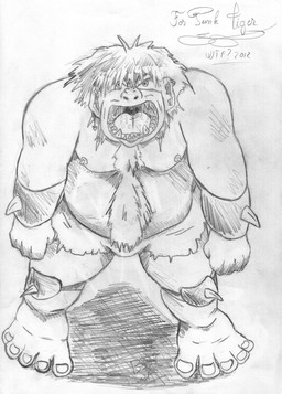 angry bodily_fluids bottomwear bulge clothing ear_piercing erect_nipples hair knee_pads looking_at_viewer male nipples open_mouth piercing saliva shorts simple_background solo standing tongue uvula white_background bigbadbear what_the_fur humanoid ogre orc 2012 absurd_res graphite_(artwork) hi_res monochrome traditional_media_(artwork)