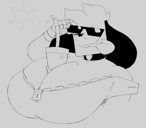 anthro big_breasts breasts choker cleavage clothed clothing collar container cup drinking_straw eyewear female floppy_ears gloves handwear jewelry looking_at_viewer necklace object_between_breasts sharp_teeth smile solo sun sunglasses teeth tongue tongue_out topwear zipper kaydude fbomb_(kaydude) canid canine canis domestic_dog mammal monochrome