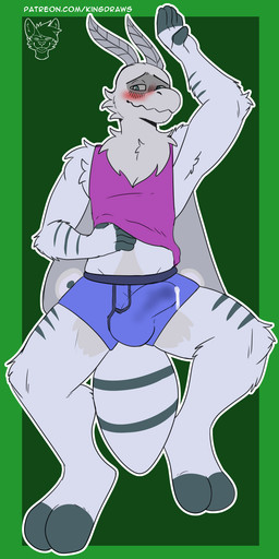 blue_clothing blue_underwear blush bodily_fluids boxer_briefs bulge chest_tuft clothed clothing cum cum_in_clothing cum_in_underwear cum_through_clothing cum_through_underwear detailed_bulge embarrassed erection erection_under_clothing fur genital_fluids genital_outline green_background grey_body grey_fur hand_under_shirt leaking male morning_wood outline penis_outline pink_clothing pink_shirt pink_tank_top pink_topwear shirt simple_background stripes tank_top text topwear tuft underwear wet wet_clothing wet_underwear white_outline wings kingdraws arthropod insect lepidopteran moth hi_res url