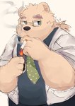 anthro cigarette clothing eyewear glasses humanoid_hands male necktie overweight overweight_anthro overweight_male shirt simple_background smoking solo topwear white_background l4zily lifewonders tokyo_afterschool_summoners leib_(tas) bear mammal polar_bear ursine 2021 absurd_res hi_res