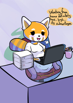 anthro blush business chair clothed clothing computer dialogue diaper electronics feces female furniture grunting laptop on_chair pantsless pooping sigh sitting sitting_on_chair soiled_diaper soiling soiling_diaper solo stink_fumes unclean_diaper used_diaper working x-ray_view artificial_flavors aggretsuko sanrio retsuko ailurid mammal red_panda 2020 hi_res