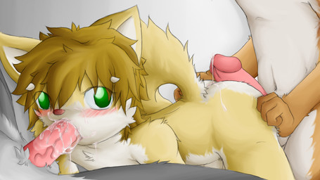 all_fours anthro anthro_on_anthro anthro_penetrated anthro_penetrating anthro_penetrating_anthro balls biped blush bodily_fluids brown_body brown_fur brown_hair butt cheek_tuft circumcised cum cum_in_mouth cum_inside cum_on_face cum_on_penis duo erection eye_through_hair eyebrow_through_hair eyebrows faceless_character faceless_male facial_tuft fellatio fur genital_fluids genitals green_eyes grey_body grey_fur group group_sex hair hand_on_butt hot_dogging humanoid_genitalia humanoid_penis looking_at_viewer male male/male male_penetrated male_penetrating male_penetrating_male multicolored_body multicolored_fur navel nude oral oral_penetration penetration penile penis pink_nose precum raised_tail sex shota simple_background solo_focus spitroast standing tail tan_body tan_fur translucent translucent_hair tuft two_tone_body two_tone_fur vein veiny_penis white_background white_body white_fur young young_anthro log_(artist) canid canine canis domestic_dog mammal 2015