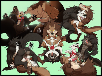 4_fingers 4_toes 5_fingers anal anal_penetration anthro anthro_on_anthro anthro_penetrated anthro_penetrating anthro_penetrating_anthro anus balls black_body black_fur blush bodily_fluids brown_body brown_fur butt circumcised circumcision_scar clothed clothing cowgirl_position cum cum_while_penetrated damaged_clothing digitigrade double_penetration erection fangs feet fellatio fingers foreskin from_front_position fur genital_fluids genital_scar genitals green_eyes group handjob humanoid_genitalia humanoid_penis licking licking_lips low-angle_view lying male male/male male_penetrated male_penetrating male_penetrating_male motion_lines muscular muscular_anthro muscular_male nude on_back on_bottom on_top oral partially_clothed paws penetration penile penis precum pubes rear_view rimming scar sex sharp_teeth side_view size_difference stand_and_carry_position standing standing_sex tail teeth toes tongue tongue_out torn_clothing trio white_body white_fur worm's-eye_view yellow_eyes yellowluster mythology canid canine canis mammal mythological_canine mythological_creature werecanid werecanine werecreature werewolf wolf 2025 absurd_res digital_media_(artwork) hi_res huge_filesize multiple_scenes signature sketch_page