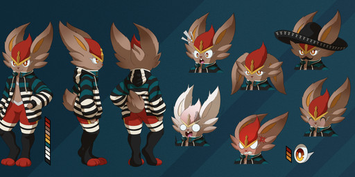 anthro brown_body clothing fur hoodie male multiple_angles orange_body orange_fur smile solo topwear cinderart nintendo pokemon cinderace generation_8_pokemon lagomorph leporid mammal pokemon_(species) rabbit absurd_res hi_res model_sheet