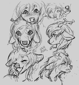 ambiguous_gender anthro antlers bodily_fluids crying ear_piercing ear_ring expressions fur fur_markings happy horn looking_at_viewer markings piercing ring_piercing solo tears yan bean_(catjamn) yan_(character) deer mammal expression_sheet hi_res monochrome sketch sketch_page nonbinary_(lore)