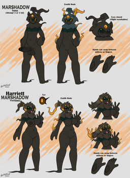 5_fingers areola balls biped black_text breasts duo eyelashes eyes_closed featureless_breasts featureless_crotch female fingers forehead_gem gem genitals glans hair humanoid_genitalia humanoid_penis male nipples nude one_eye_closed orange_eyes penis pokemorph standing text tongue tongue_out vein veiny_penis vulva yellow_gem latiar nintendo pokemon harriett_(latiar) generation_7_pokemon humanoid legendary_pokemon marshadow marshadow_(zenith_form) pokemon_(species) shadow_creature 2025 english_text hi_res model_sheet signature