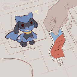 3_fingers 3_toes 5_fingers ambiguous_gender anthro biped blue_body blue_fur blue_tail duo faceless_ambiguous faceless_character faceless_human feet fingers fur holding_object inside looking_up nude nude_ambiguous nude_anthro standing tail toes toothpaste_tube advos nintendo pokemon generation_4_pokemon human mammal pokemon_(species) riolu 1:1 2025 digital_media_(artwork)