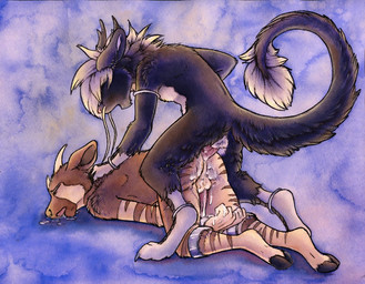 all_fours anal anal_penetration anklet anthro armband ass_up backsack balls bdsm bodily_fluids bondage bound bracelet cuff_(restraint) cum cum_in_ass cum_inside cum_on_balls doggystyle dominant dominant_male drooling duo erection eyes_closed from_behind_position fully_bound fur genital_fluids genitals hair horn interspecies jewelry lying male male/male male_penetrated male_penetrating male_penetrating_male nude on_front open_mouth orgasm penetration penis restraints saliva sex shackles submissive submissive_male tail tail_tuft tuft whiskers white_body white_fur white_hair ruaidri asian_mythology east_asian_mythology mythology krauti_mercedes dragon eastern_dragon furred_dragon furred_scalie giraffid mammal mythological_creature mythological_scalie okapi scalie 2013