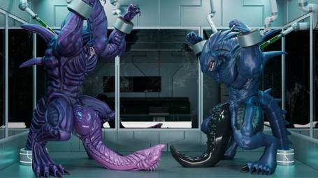 back_spikes bdsm big_muscles big_penis biped black_penis blue_body bondage bound digitigrade duo expansion flared_penis forced genital_expansion genitals grimace huge_penis hyper hyper_genitalia hyper_penis inside knot laboratory male muscular muscular_male nude penis penis_expansion purple_body purple_penis robotic_arm science_fiction side_view spiked_penis spiked_tail spikes spikes_(anatomy) standing syringe tail tapering_penis unusual_anatomy unusual_genitalia unusual_penis snekkuu chocoscorner_(modeler) alien_(franchise) karkhar snakehead404 alien aquatic fish hybrid shark xenomorph 16:9 2025 3d_(artwork) digital_media_(artwork) hi_res sequence widescreen