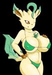 anthro anthrofied big_breasts bikini breasts brown_eyes chest_tuft clothed clothing female fur huge_breasts looking_at_viewer one_eye_closed pokemorph simple_background skimpy smile solo standing swimwear transparent_background tuft two-piece_swimsuit wink yellow_body day-tripper-guy nintendo pokemon canid canine eeveelution generation_4_pokemon leafeon mammal pokemon_(species) alpha_channel hi_res