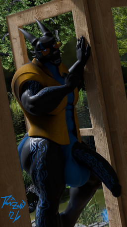 anthro balls big_balls big_penis blue_eyes bottomless clothed clothing doorway eyewear genitals glowing glowing_eyes horn male markings muscular muscular_anthro muscular_male open_clothing open_mouth open_shirt open_topwear penis shirt smile solo sunglasses topwear wearing_sunglasses domizoni morethreedee_(modeler) mythology nightshade_(dragonofdarkness1992) dragon mythological_creature mythological_scalie scalie 2026 9:16 blender_(artwork) blender_cycles_(artwork) digital_media_(artwork) hi_res