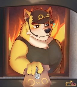 anthro black_baseball_cap black_claws black_clothing black_eyes black_shirt black_tank_top black_topwear blush blush_lines brown_eyebrows claws clothed clothed_anthro clothed_male clothing countershade_face countershade_fur countershade_neck countershade_torso countershading earpiece_microphone eyebrows finger_claws front_view fur heart_symbol holding_bag inner_ear_fluff looking_aside male mouth_closed multicolored_body multicolored_fur pupils shirt snout solo tan_body tan_countershading tan_inner_ear_fluff tank_top text topwear tuft two_tone_body two_tone_fur white_pupils white_sclera yellow_body yellow_fur maosharki remember_the_flowers cooper_(remember_the_flowers) canid mammal 2023 artist_name digital_drawing_(artwork) digital_media_(artwork) half-length_portrait portrait