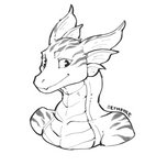 anthro ear_fins female fin simple_background smile solo striped_body stripes white_background sethfire mythology norna dragon mythological_creature mythological_scalie reptile scalie greyscale headshot_portrait monochrome portrait signature traditional_media_(artwork)