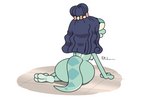 accessory bent_over big_eyes breasts butt female green_body green_skin hair hair_accessory looking_back nipples nude simple_background solo thick_thighs mr_valentine00 amphibia_(series) disney lady_olivia amphibian newt salamander absurd_res hi_res