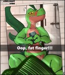 anthro bathroom detailed_background electronics foreskin genitals grin humanoid_genitalia humanoid_penis leaf looking_at_object looking_at_phone male muscular muscular_male penis phone presenting selfie slightly_chubby smile solo spread_legs spreading yellow_eyes asbel_lhant conditional_dnp nintendo pokemon nogard generation_3_pokemon grovyle pokemon_(species) 2021 absurd_res hi_res