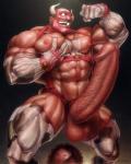 abs balls big_muscles big_penis erection genitals hi_res huge_muscles huge_penis human human_only hyper hyper_genitalia hyper_penis leather male mammal mask muscular muscular_male navel nipples not_furry open_mouth pecs penis rokudenashi solo
