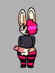 3:4 anthro big_penis blush brown_body clothing genitals grey_background hair heart_symbol hi_res lagomorph leporid long_socks male mammal penis rabbit red_hair simple_background solo sweater thick_thighs topwear victini_(vic_blyat) victini_bnuuy