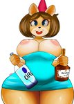 alcohol anthro beverage big_breasts bottle breasts clothing container dress female mature_anthro mature_female nipples solo thick_thighs wide_hips lyn_nyl june_(jinu) canid canine canis domestic_dog mammal shiba_inu spitz hi_res