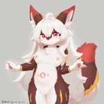 4_fingers ahoge anthro areola arm_markings belly belly_markings big_ears big_tail biped black_nose blush breasts brown_body brown_ears brown_fur chest_tuft claws countershade_face countershade_fur countershade_legs countershade_torso countershading cute_fangs dipstick_ears dipstick_tail ear_markings fangs female female_anthro finger_claws fingerpads fingers fluffy fluffy_tail front_view fur gloves_(marking) grey_background hair inner_ear_fluff innie_vulva kemono leg_markings long_hair looking_at_viewer markings medium_breasts monotone_hair multicolored_body multicolored_ears multicolored_fur multicolored_tail navel nipples nude pawpads pink_areola pink_markings pink_nipples pink_pawpads red_body red_ear_tips red_ears red_eyes red_fur red_tail red_tail_tip simple_background smile snaggle_teeth snaggle_tooth solo standing tail tail_markings teeth thick_tail tuft white_body white_claws white_countershading white_hair white_inner_ear white_inner_ear_fluff yellow_body yellow_fur yellow_markings shiokisylvia canid canine fox mammal 1:1 2025 absurd_res colored dated digital_media_(artwork) digital_painting_(artwork) hi_res painting_(artwork) portrait shaded three-quarter_portrait