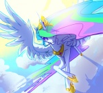 cloud crossed_hooves crown feathered_wings feathers female feral hair headgear horn looking_away multicolored_hair outside quadruped rainbow_hair sky skyscape solo tail white_body white_feathers wings unknown_artist friendship_is_magic hasbro my_little_pony mythology princess_celestia_(mlp) equid equine mammal mythological_creature mythological_equine winged_unicorn