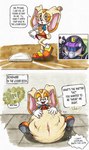 after_vore anthro belly big_belly clothed clothing clothing_lift dress dress_lift duo female female_pred footwear fur gloves handwear machine orange_clothing overweight shoes text underwear vore yellow_body yellow_fur young killboo sega sonic_the_hedgehog_(series) sonic_x cream_the_rabbit lagomorph leporid mammal rabbit robot 2024 english_text hi_res