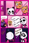 anthro backpack black_body black_nose blush detailed_background dialogue duo eyes_closed green_eyes inside text white_body aivae_27 unicorn_wars pandi_(unicorn_wars) sonrisas_(unicorn_wars) bear giant_panda mammal 2023 comic hi_res spanish_text translated