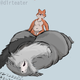 anal anal_vore anthro big_butt blush bone bottom_heavy butt duo female female_prey fluffy fluffy_chest front_view fur grey_body grey_fur hair huge_butt hyper hyper_butt larger_male larger_pred long_hair lying male male/female male_pred nude obese obese_male on_front orange_body orange_fur overweight overweight_male pink_eyes simple_background size_difference skull skull_head sleeping sleeping_pred slightly_chubby slightly_chubby_female smaller_female vore d1rteater nameless_(d1rteater) canid canine canis fox mammal skulldog_(species) wolf 1:1 hi_res